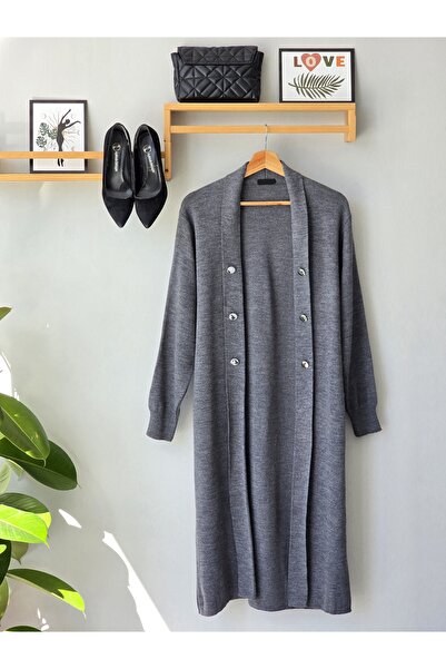 ENDAMIM Cardigan Long Knitwear Button Detail Without Closure