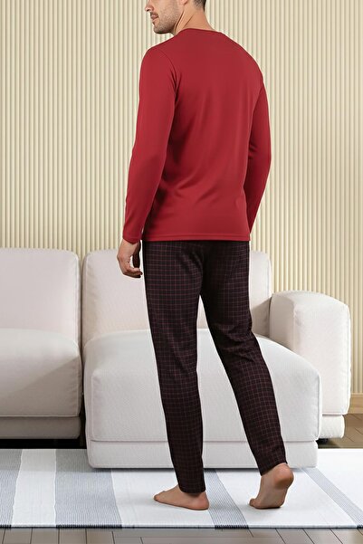 Jiber Men's Burgundy Buttoned Pajama Set 15301