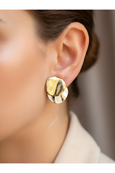 TURBİJ أقراط نسائية ذات شكل دائري مكونة من قطعتين باللون الذهبي