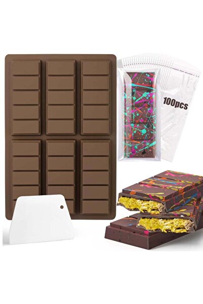 Generic 3 piece set Deep Silicone Chocolate Bar Mold, with Bags and Scraper, ...