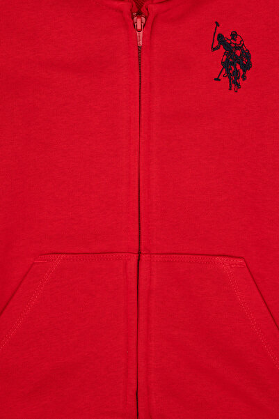 U.S. Polo Assn. Boy's Red Zippered Hooded Knitted Cardigan 50316706-Vr171