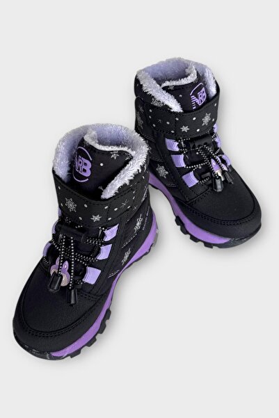 Liger Waterproof Cold-Proof Baby Kids Boots with Fur Inside Black - Purple
