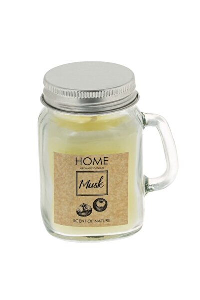 MYONNA IT & E- COMMERCE Aromatic Candle - Musk, Ecru, Glass Jar with Metal Lid, 5.3x8.5 cm