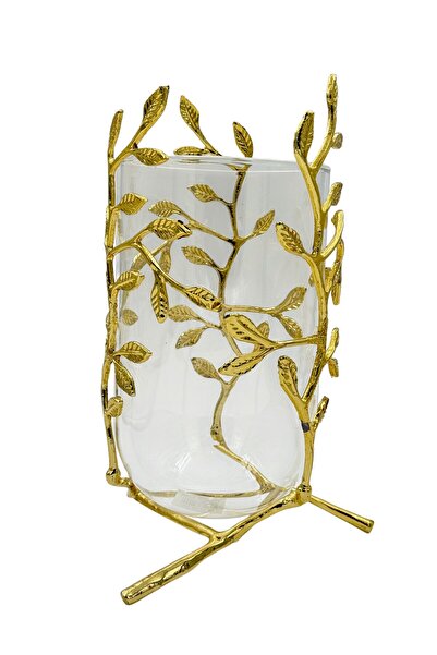 BİNDAWOOD B&D Décor iten with glass vase and with metal tree holder - Gold