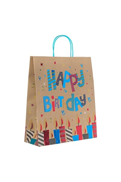 MYONNA IT & E- COMMERCE Τσάντα δώρου Kraft, σχέδιο με χρωματιστά κεριά, 'Happ...