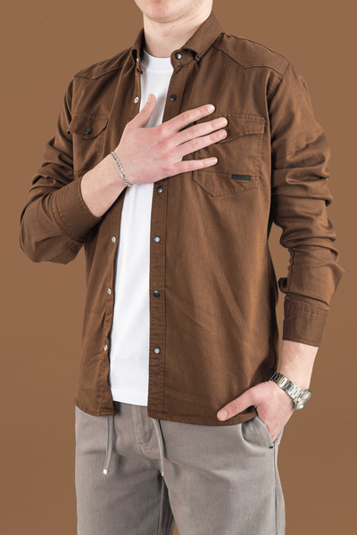 bombe Ανδρικό τζιν πουκάμισο με λεπτή εφαρμογή