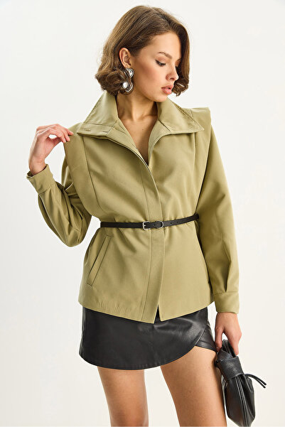 Bianco Lucci Women's Structured Shoulder Detailed Belted Lined Jacket 0214 60283728