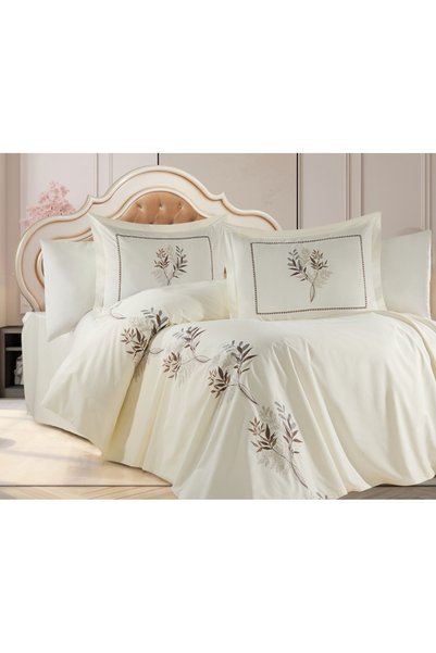 Manora Dowry Embroidered Floral Cotton Double Duvet Cover Set (200×220 cm)