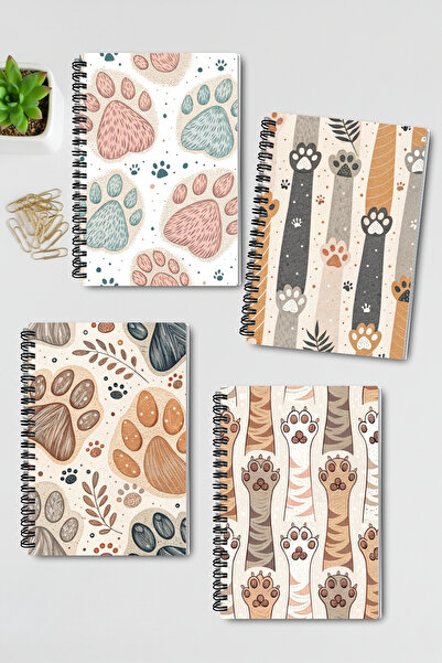 qoeuyl boutique مجموعة دفاتر ملاحظات مدرسية من 4 قطع بتصميم أظافر القطط اللطيفة، حلزونية سلكية، مقاس A5، بدون خطوط