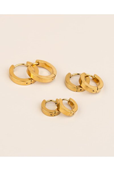 Portakal Esintisi 3 Pairs 3 Sizes Thick Hoop Steel Earrings