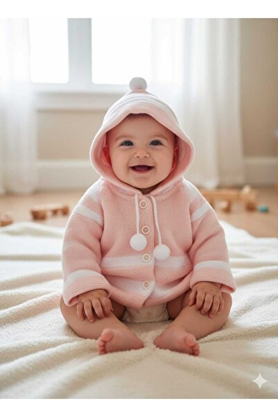 meriç bebe - bütün çocuklar melektir. mrc Unisex 0-6 Months Double Layer Knitwear Baby Cardigan Hooded Knitted Jacket