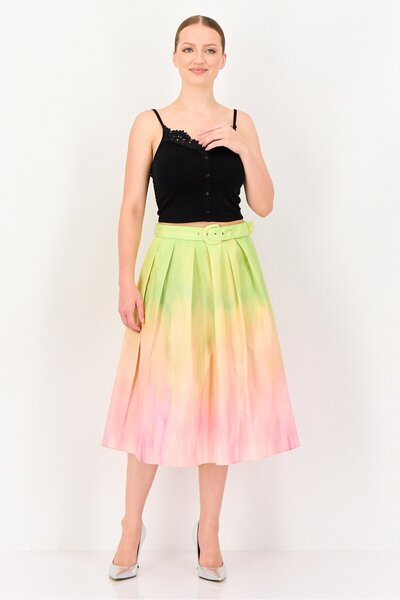 femi9 Women Tie Dye Belted Midi Skirt, Multicolor