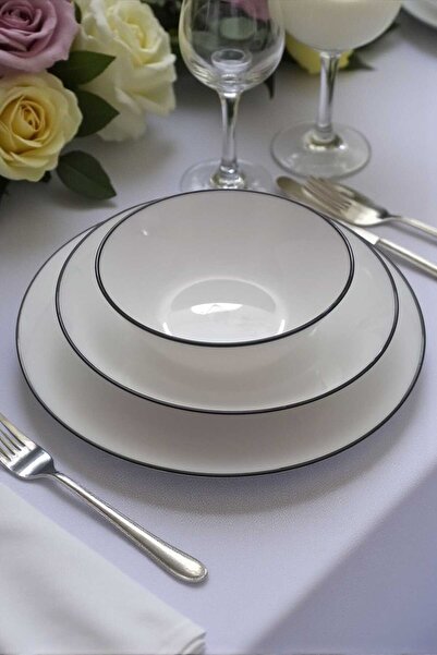 IKEA Oftast Siyah Fileli 18 Parça 6 Kişilik Yemek Takımı