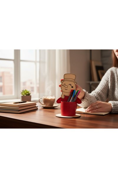 Pemina Snowman Pen Holder 3 mm Mdf Wood