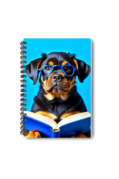 qoeuyl boutique Cute Dogs Reading Books Design Wirebound A5 Lined 4-Piece Souvenir, Memory, School Notebook Set