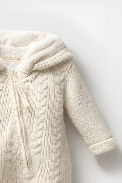 Nipperland Çaren Kids- Hair Braid Motif Zipper Closure Fur Lining Inside Unisex K Hooded Baby Knitwear Jumpsuit