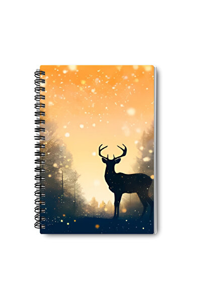 qoeuyl boutique Nature Themed Deer Design Wire Spiral A5 Lined 4-Piece Souvenir, Memory, School Notebook Set