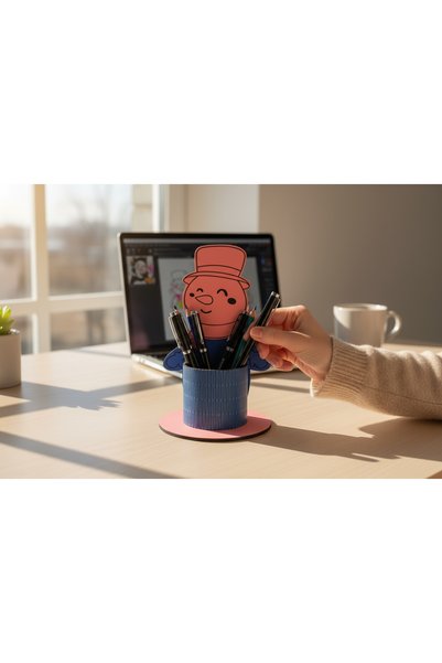 Pemina Snowman Pen Holder 3 mm Mdf Wood