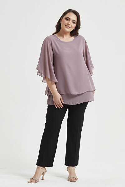 Moda Alba Dried Rose Batwing Sleeve Large Size Chiffon Blouse