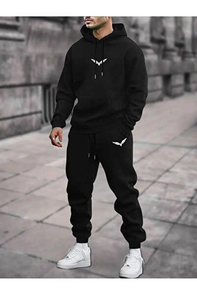 PAVRO Tracksuit Set Sweatshirt Jogger - Oversized Fleece-Lined Eagle Printed Hooded