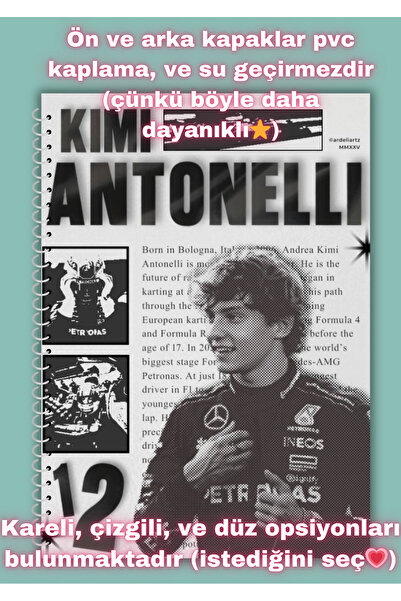 merccuri crafts Kimi Antonelli A4 Spiral School Notebook 50 Sheets - Lined Pvc Cover Waterproof
