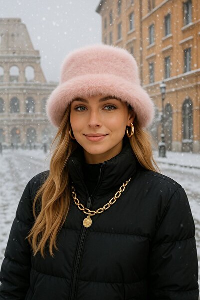 BALIENTE Pink Faux Fur Mango Plush Kalpak Women's Hat