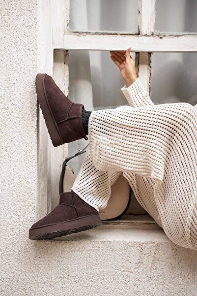 diclepolat Γυναικείες μπότες Mini Tan Suede με επένδυση από γούνα και χοντρή σόλα Soul