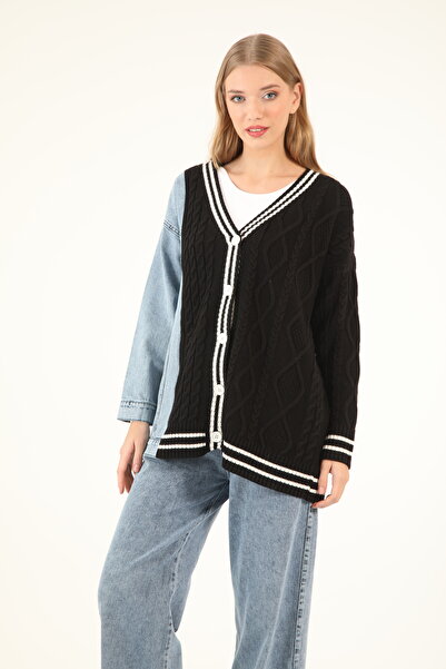 Suede Style 50619 - Comfortable and Stylish Knitwear Jacket with Denim Garnish