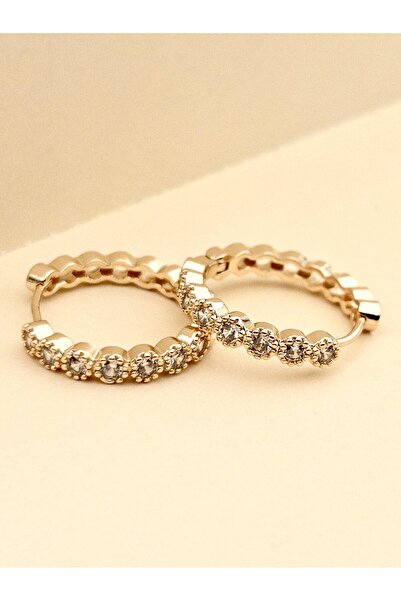 Siya Silver Özel Seri Kararmaz Çelik Zirkon Taşlı Pırlanta Halka Küpe - 2,5 cm