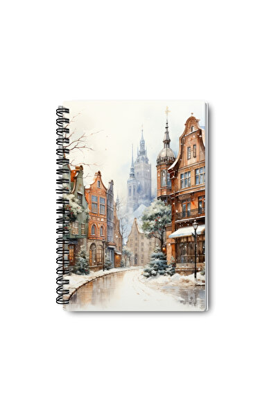 qoeuyl boutique مجموعة دفاتر ملاحظات مربعة الشكل بتصميم مدن شتوية ريفية، مقاس A5، مكونة من 4 قطع، تصلح كتذكار أو للذكريات أو للمدرسة