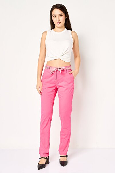 PROMOD Women Regular Fit Solid Stretchable Formal Pants, Pink