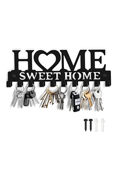 LUXER Key Holder with 10 Hooks, Home Sweet Home Model, Black, Dimensions 26x9.5x3 cm,
