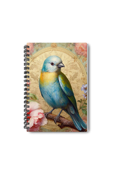 qoeuyl boutique مجموعة دفاتر ملاحظات مدرسية تذكارية من 4 قطع بتصميم طائر عتيق رقم 1، حلزونية سلكية، مسطرة بحجم A5