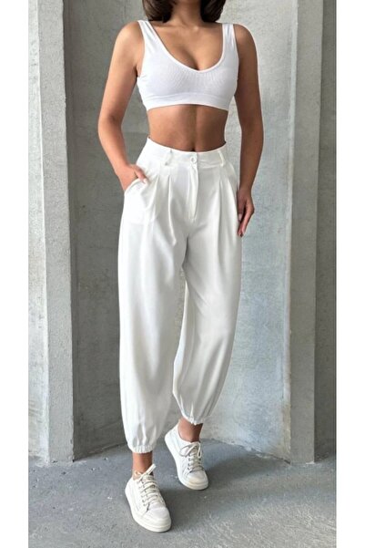 HepsitrentStore White Color Elastic Leg Shalwar Trousers