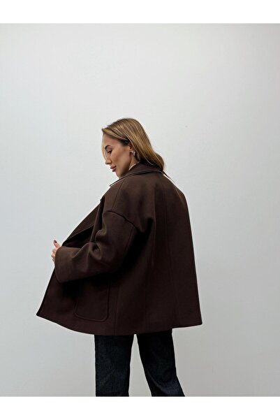 Maldia Shop Women's Tone Brown Buttoned Premium Cashmere Coat