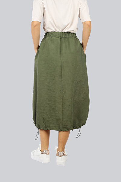 Ysatis Fusta de damă cu talie înaltă și elastică, confortabilă, cu vârf elastic, fustă kaki 2525.3000111-KHAKİ