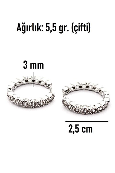 Siya Silver Özel Seri Kararmaz Çelik Zirkon Taşlı Pırlanta Halka Küpe - 2,5 cm