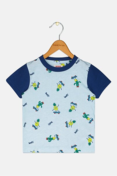 Levi's تي شيرت مطبوع عليه رسومات بأكمام قصيرة ورقبة دائرية للأولاد الصغار، مت...