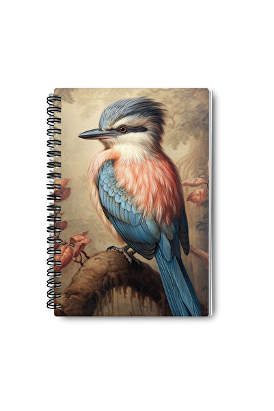 qoeuyl boutique Vintage Bird Themed No:2 Design Wirebound A5 Unlined 4-Piece Souvenir, Memory, School Notebook Set
