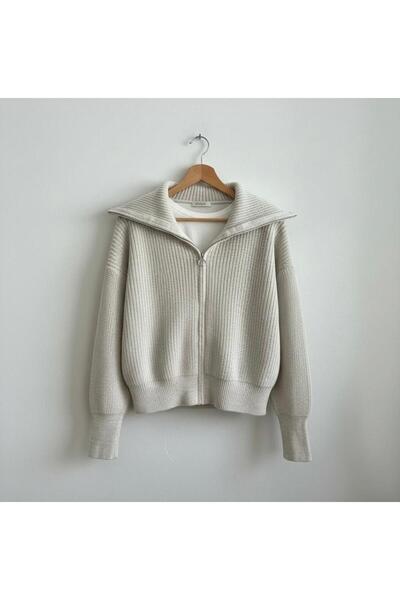 FLEX FASHION Women's Stretchy Knit Trend Zipper Turn-Down Collar Popular Knitwear Cardigan