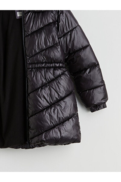 LC Waikiki Black Hooded Girls' Long Puffer Coat