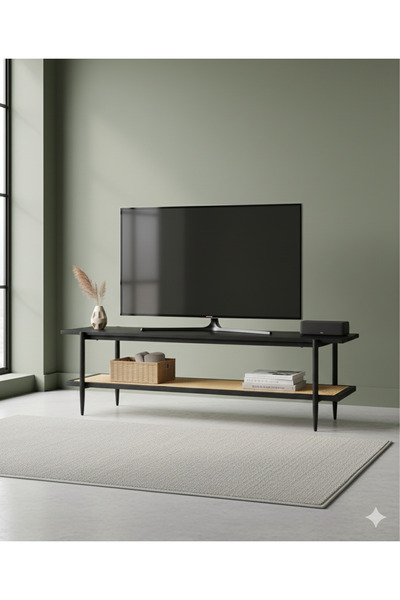 private house طاولة تليفزيون أسكندافي خشب مطعم بالراتان 160*40*50 سم