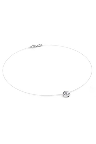 BIJUTERIA NEAGRA Colier fir transparent cu Cristal Swarovski Argintiu in Caseta din Argint 925, reglabil 38-41 cm