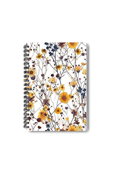 qoeuyl boutique Autumn Wildflowers Design Wire Spiral A5 Squared 4-Piece Souvenir, Memory, School Notebook Set
