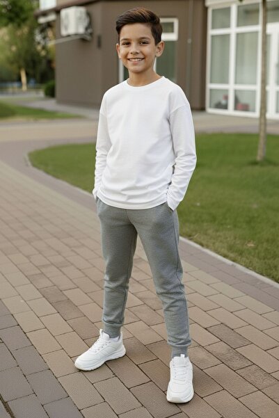 cm buseyiz Pantaloni de sport cu mâneci lungi pentru băieți cu imprimeu cu gâtul în formă de O și cu nervuri tricou