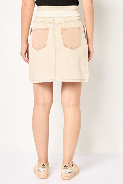 PROMOD Women Washed Denim Skirt, Multicolor