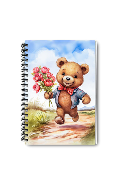 qoeuyl boutique Cute Bears Design Wire Spiral A5 Lined 4-Piece Souvenir, Memory, School Notebook Set