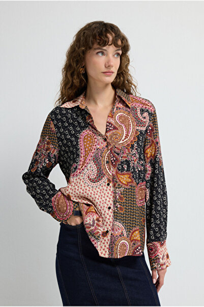 adL Önü Düğmeli Desenli Gömlek