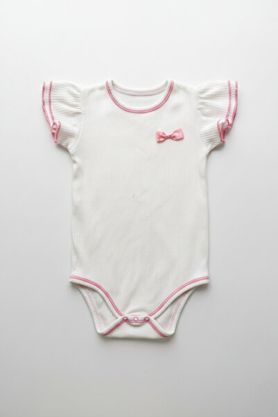 Salvia Dione Baby Girl Bodysuit – 100% Cotton – Half Sleeve Ruffled – Ribbon Snap Fasteners – Cotton Ribbed Bodysuit