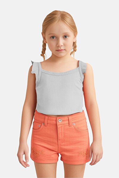 Levi's Kids Girl Embroidered Denim Shorts, Orange